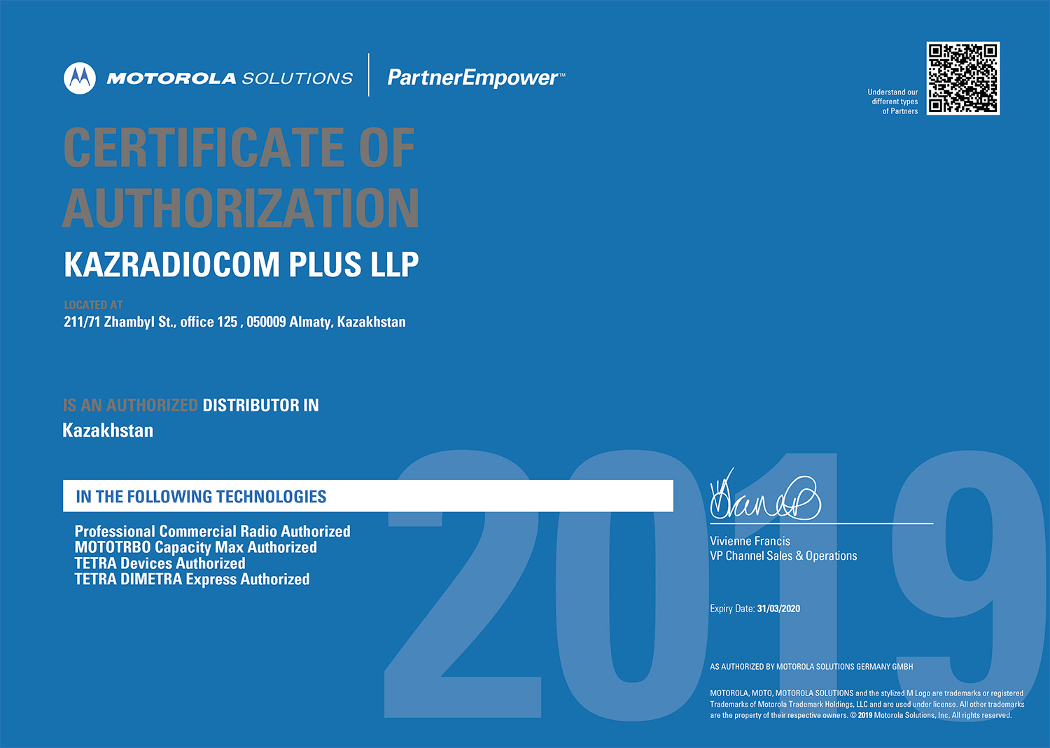 Сертификат дистрибьютора_Kazradiocom Plus LLP_2019
